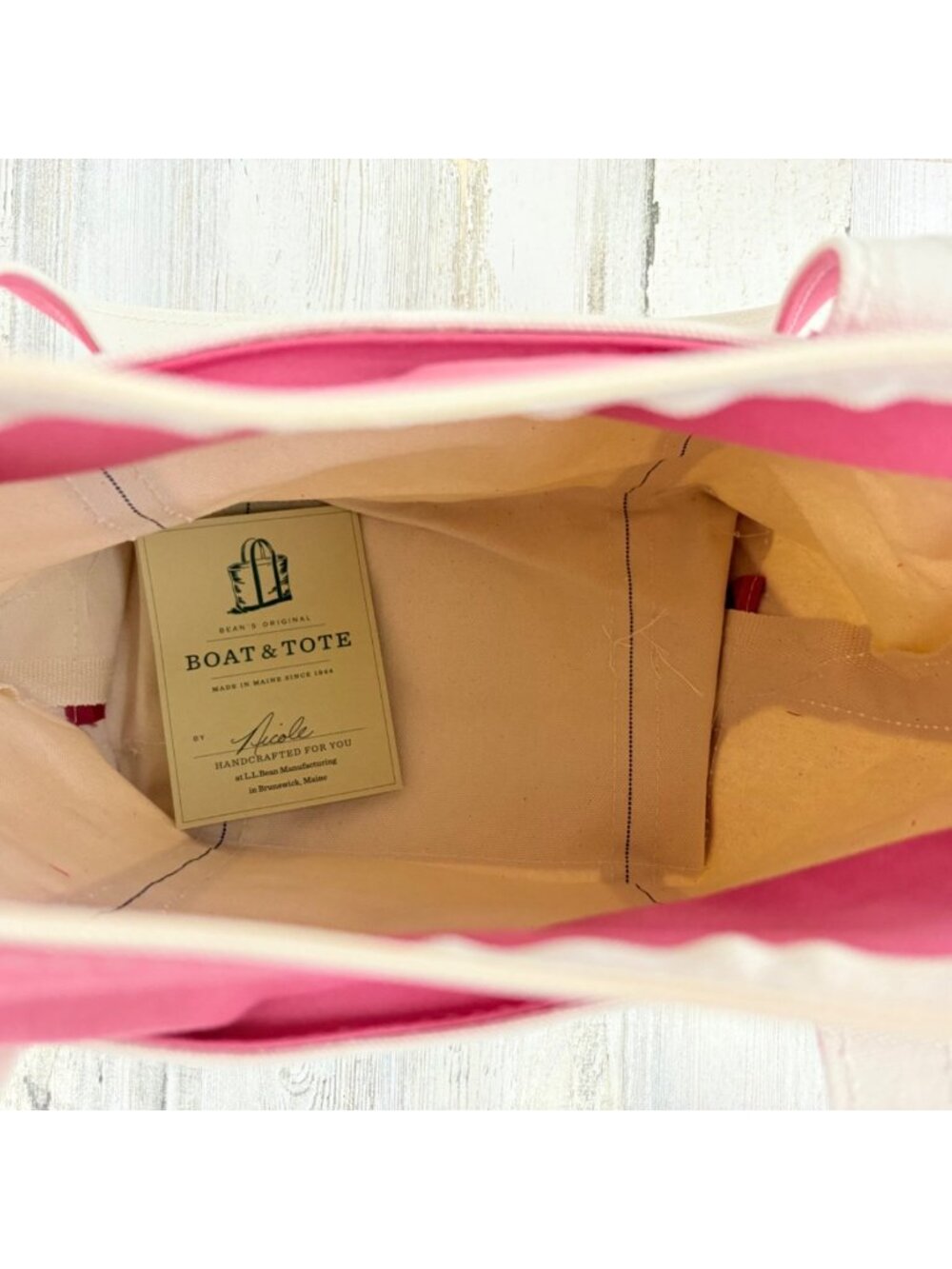 LL Bean Canvas Boat And Tote Bag Vintage Rose Pink Made in USA Zipper Closure - Picture 11 of 16